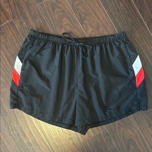 Black Athletic Shorts with Red and White Stripes